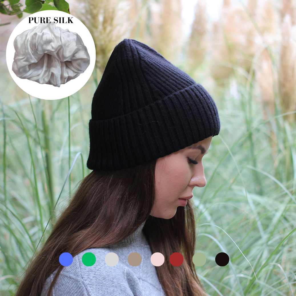 100% Mulberry Silk Lined Cashmere Hat 