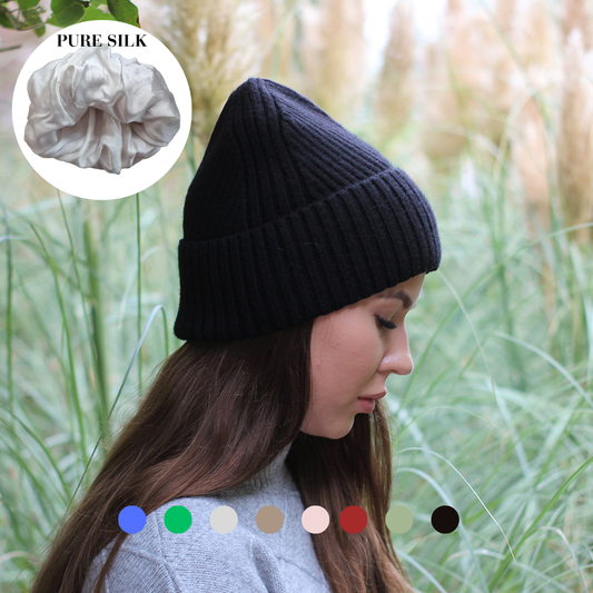 100% Mulberry Silk Lined Cashmere Hat 