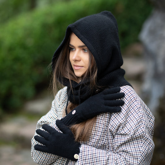 black Cashmere Winter Balaclava – Women’s Oversized Hood Hat