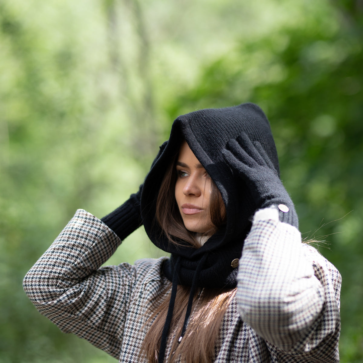 black Cashmere Winter Balaclava – Women’s Oversized Hood Hat