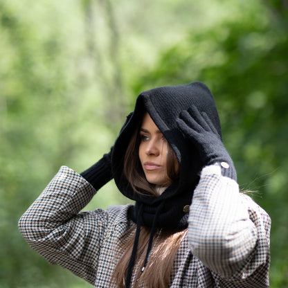 black Cashmere Winter Balaclava – Women’s Oversized Hood Hat