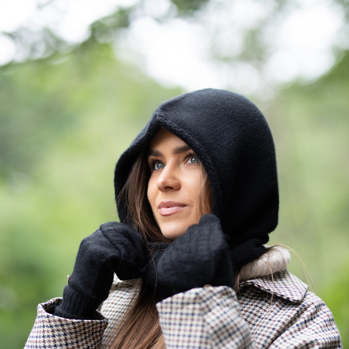 black Cashmere Winter Hooded Balaclava Hat for Women