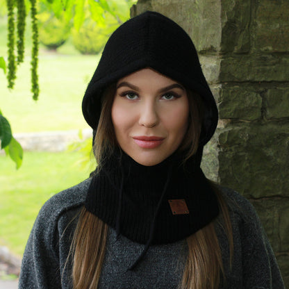 black Satin-Lined Cashmere Balaclava – Women’s Winter Hood Hat
