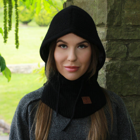 black Satin-Lined Cashmere Balaclava – Women’s Winter Hood Hat