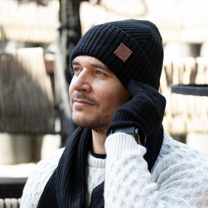 black 100% Mulberry Silk Lined Men’s Cashmere Hat