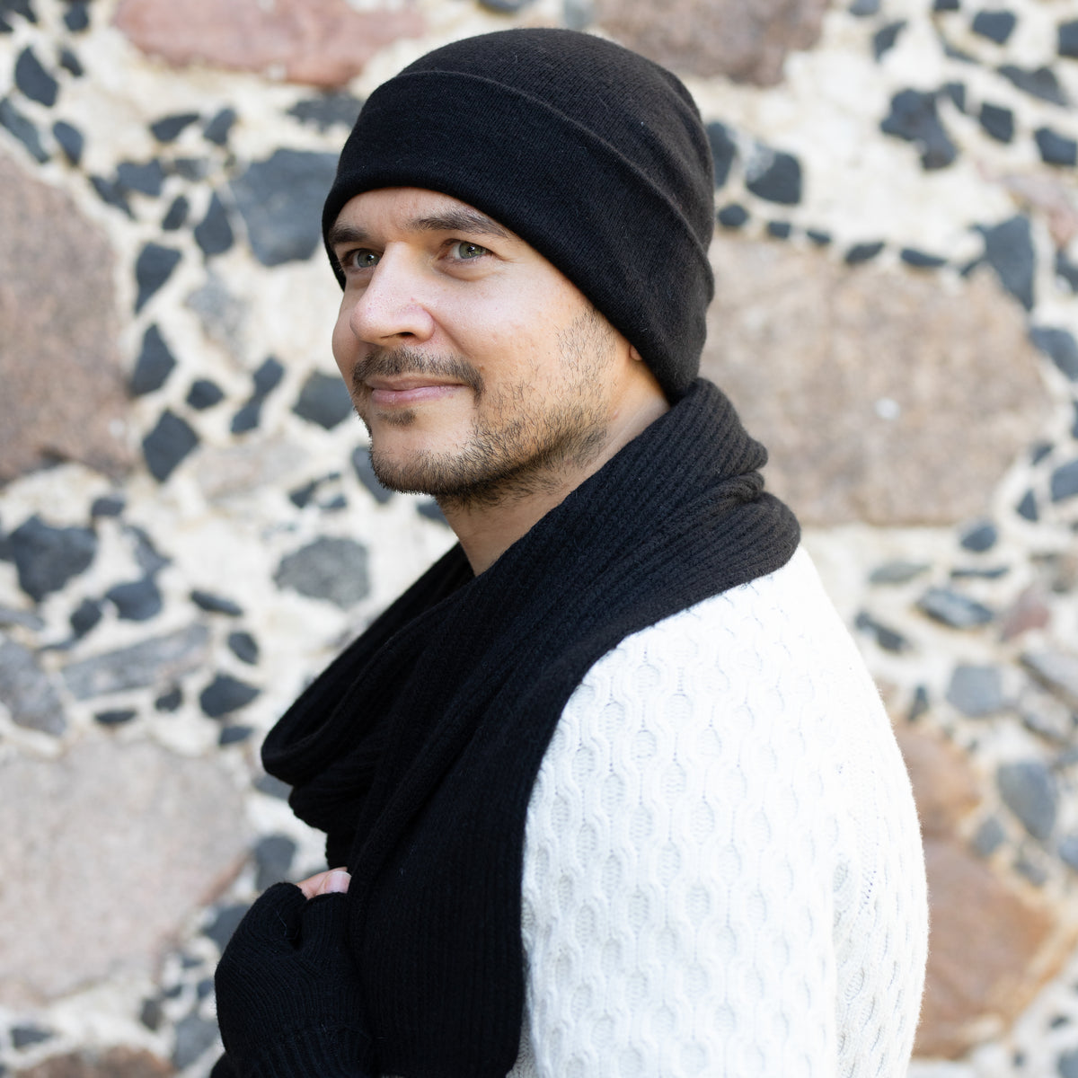 black Men’s Double-Layer Cashmere Beanie