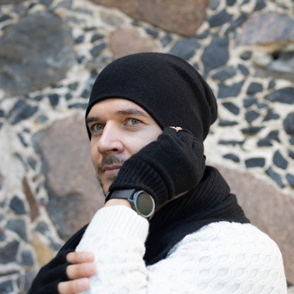 black Men’s Double-Layer Cashmere Beanie