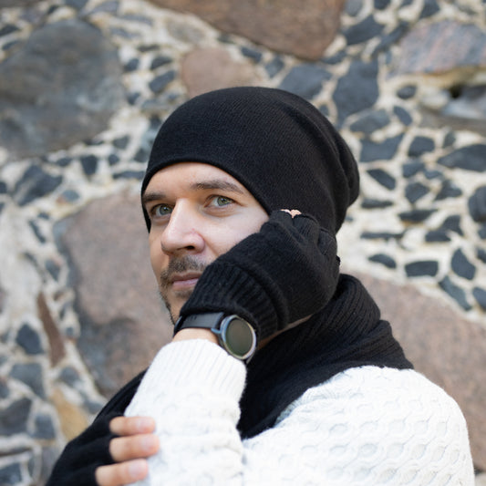 black Men’s Double-Layer Cashmere Beanie