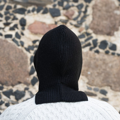 black Men’s 100% Mulberry Silk-Lined Cashmere Hooded Hat