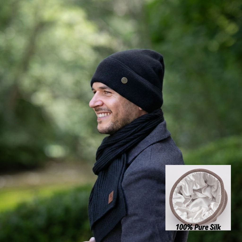 black 100% Mulberry Silk Lined Men’s Cashmere Hat