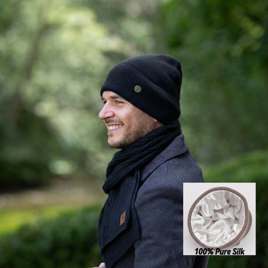 black 100% Mulberry Silk Lined Men’s Cashmere Hat