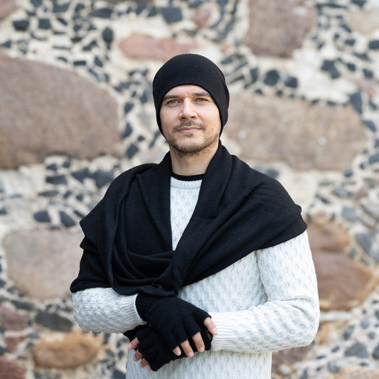 black Long & Wide Cashmere Scarf for Women & Men