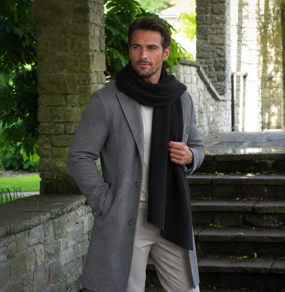 black Long & Wide Cashmere Scarf for Women & Men