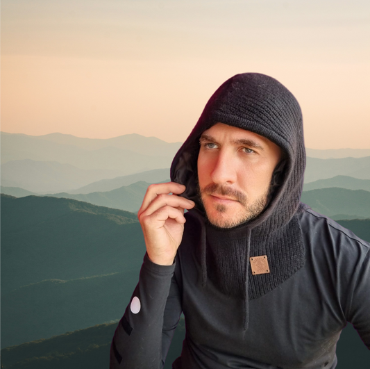 black Silk-Lined Cashmere Winter Hood Hat for Men – Soft Knit Balaclava Style, Warm Hooded Beanie, Cozy Head Cover, Luxury Gift for Him