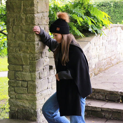 black 100% Mulberry Silk Lined Cashmere Hat