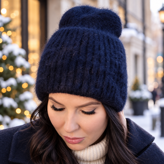 black Women's winter angora wool hat