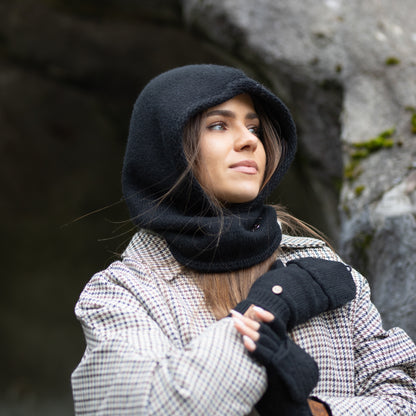 black Cashmere Convertible Fingerless Gloves