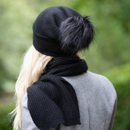 black Women’s Double-Layer Cashmere Beanie – 2-in-1 Style