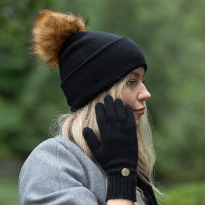 black Women’s Double-Layer Cashmere Beanie – 2-in-1 Style