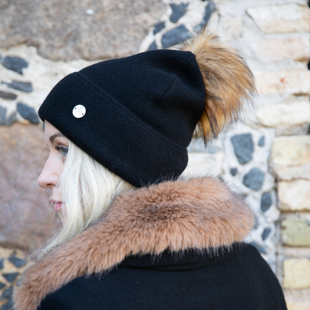 black 100% Mulberry Silk Lined Cashmere Hat