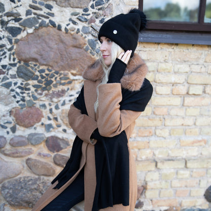 black 100% Mulberry Silk Lined Cashmere Hat