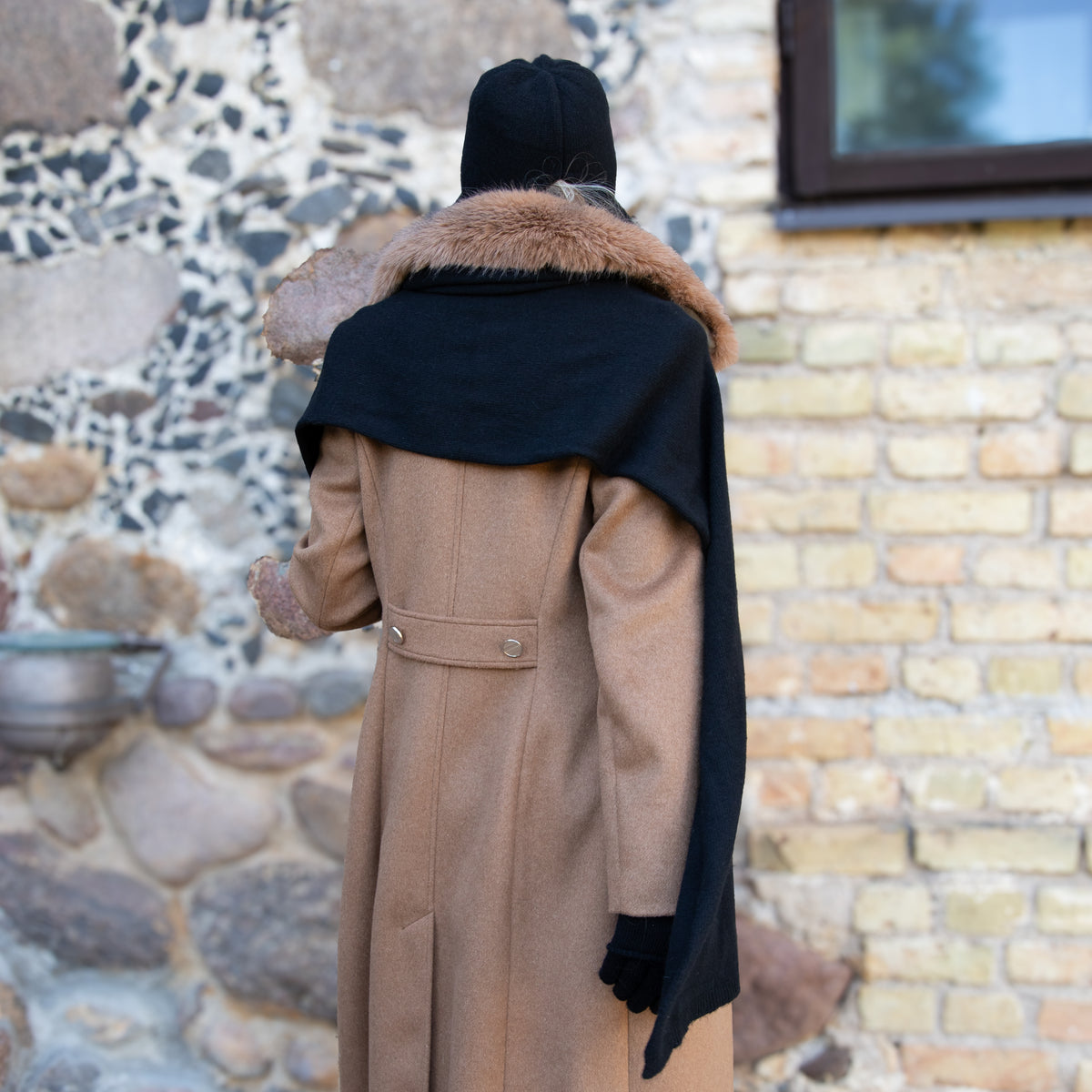 black Long & Wide Cashmere Blend Scarf & Shawl