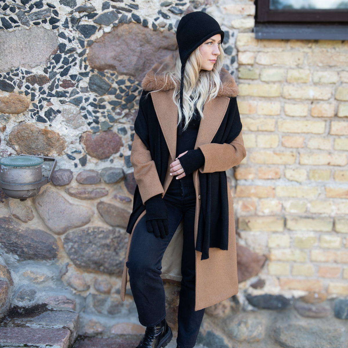 black Long & Wide Cashmere Blend Scarf & Shawl