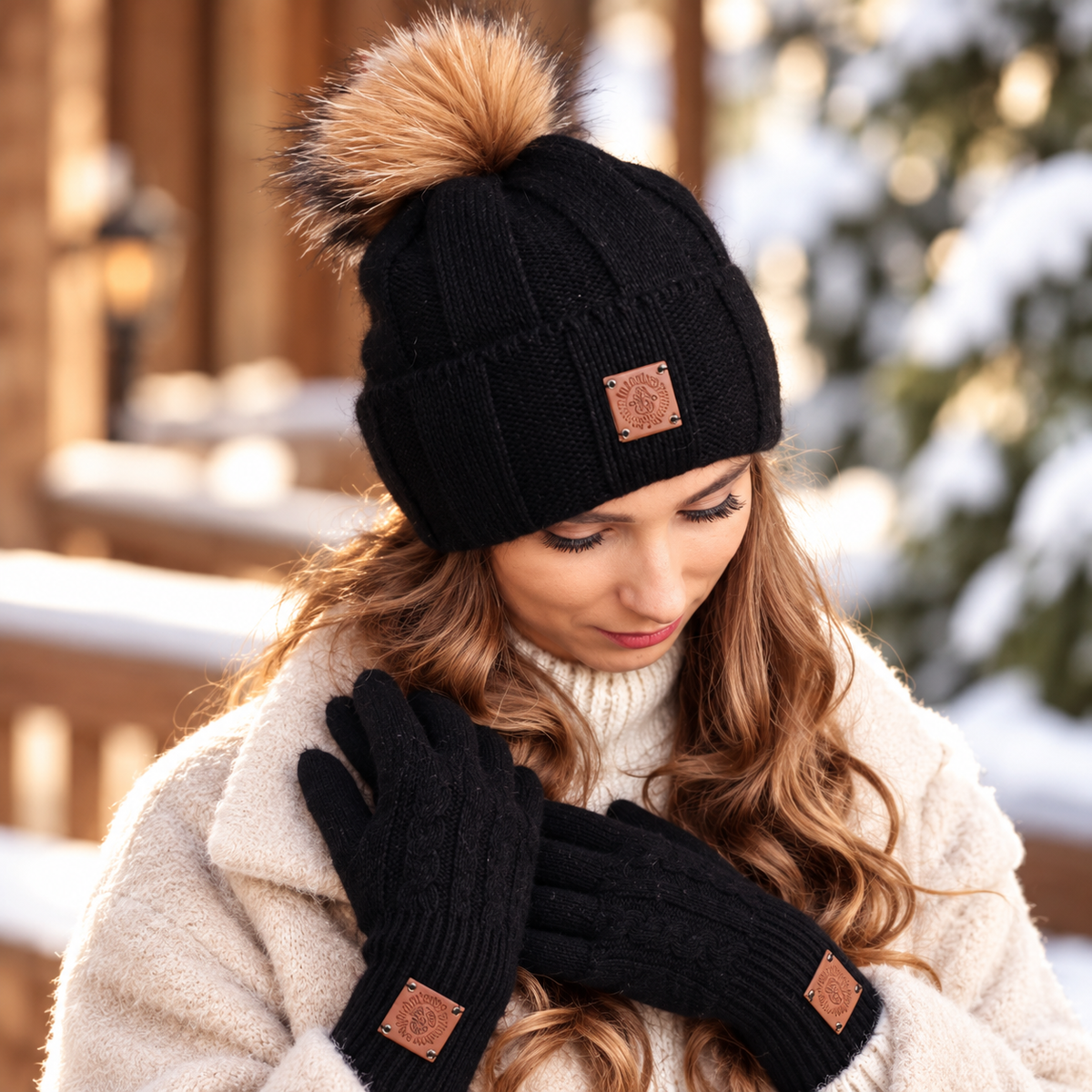 Black cashmere warm hat