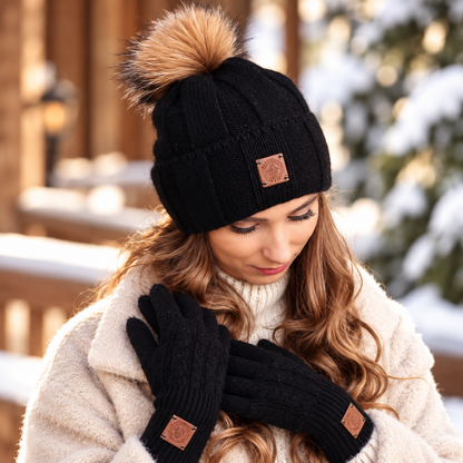 Black cashmere warm hat