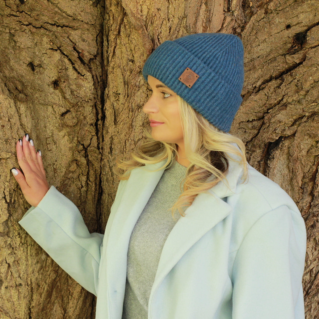 blue Satin-Lined Triple-Layer Cashmere Beanie