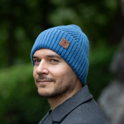 blue 100% Mulberry Silk Lined Men’s Cashmere Hat