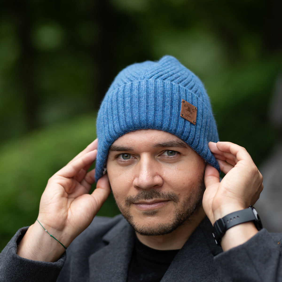 blue 100% Mulberry Silk Lined Men’s Cashmere Hat