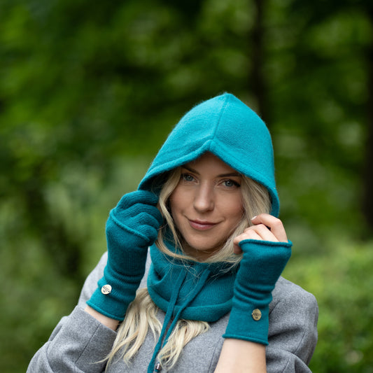 teal blue Cashmere Balaclava – Women’s Winter Hood Hat