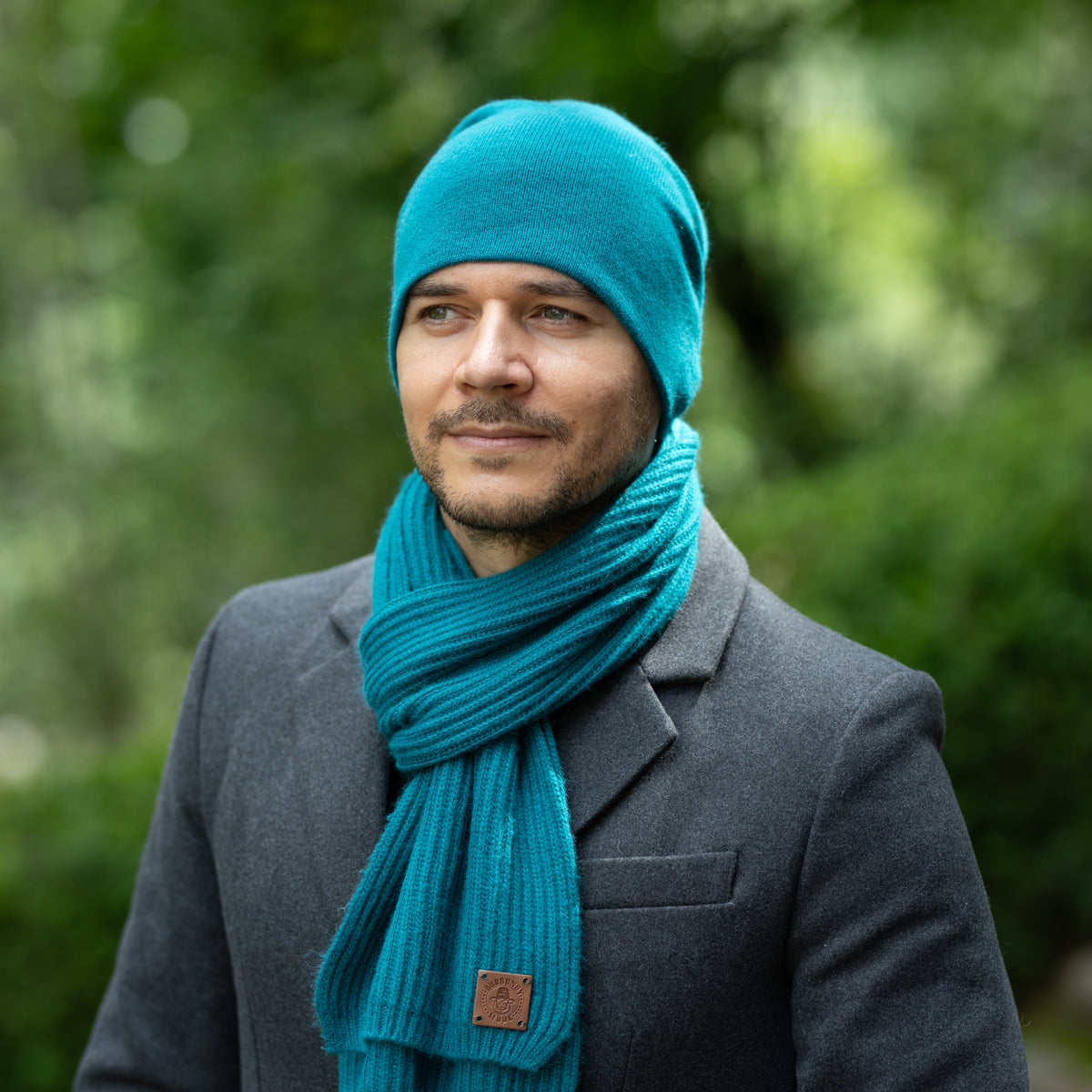 teal blue Men’s Double-Layer Cashmere Beanie