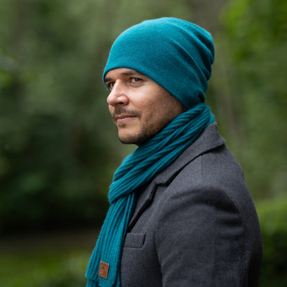 teal blue Men’s Double-Layer Cashmere Beanie