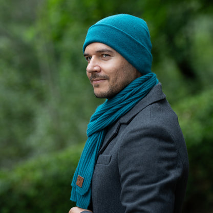 teal blue Men’s Double-Layer Cashmere Beanie
