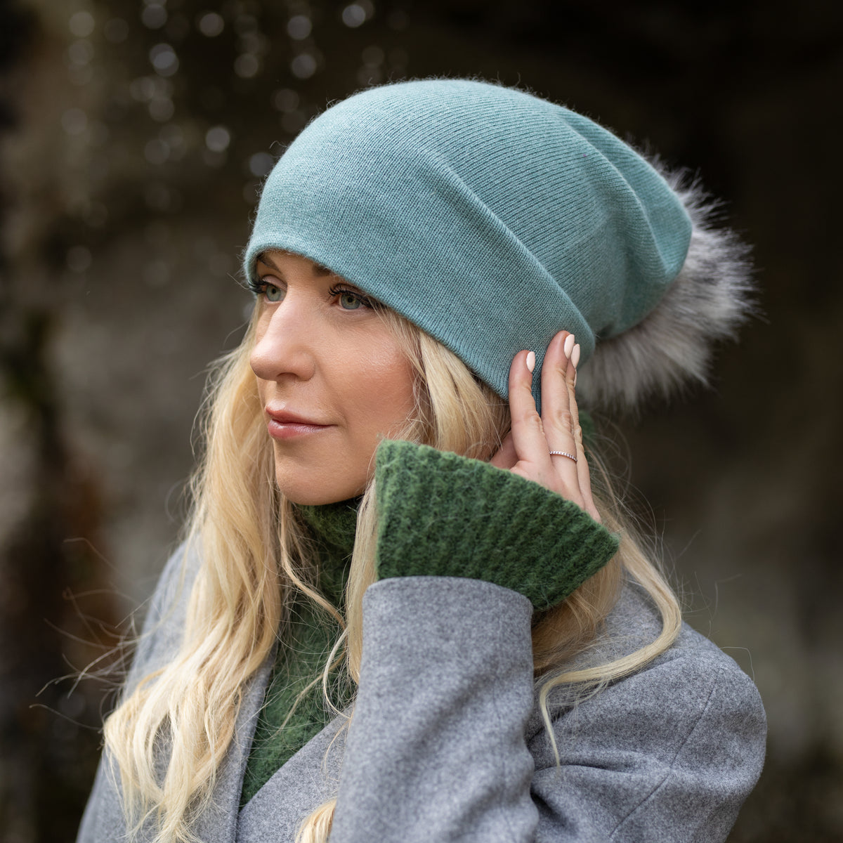 light blue Women’s Double-Layer Cashmere Beanie – 2-in-1 Style