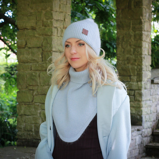 blue Women’s Winter Cashmere Hat and Neck Warmer Set – Soft Warm Beanie & Snood Gift for Her, Cozy 2-Piece Cold Weather Accessory