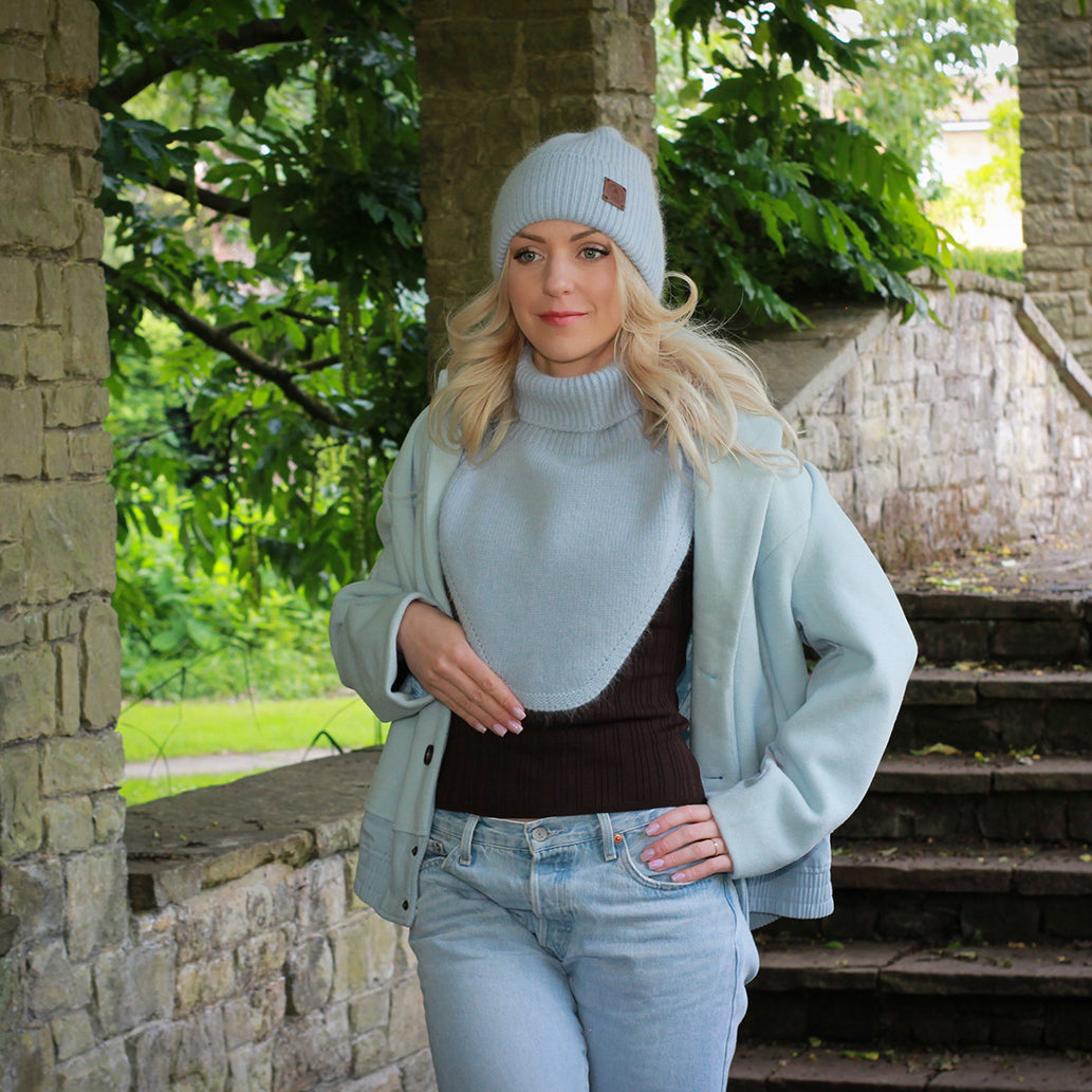 blue Women’s Winter Cashmere Hat and Neck Warmer Set – Soft Warm Beanie & Snood Gift for Her, Cozy 2-Piece Cold Weather Accessory