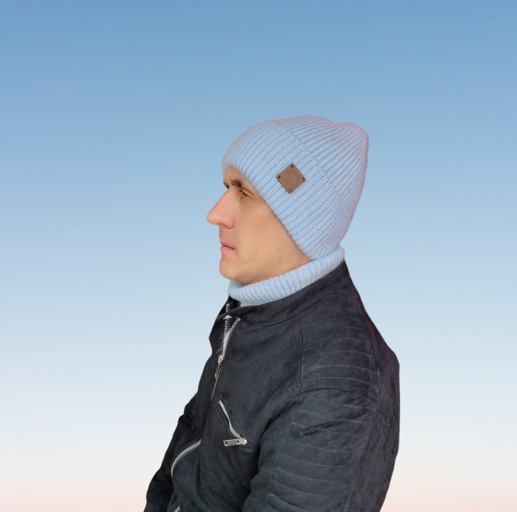 blue Men’s Winter Cashmere Hat and Neck Warmer Set – Soft Warm Beanie & Snood Gift for Him, Cozy 2-Piece Cold Weather Accessory