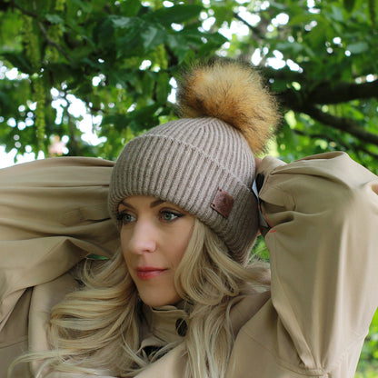 brown 100% Mulberry Silk Lined Cashmere Hat