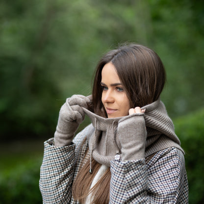 brown Cashmere Winter Balaclava – Women’s Oversized Hood Hat