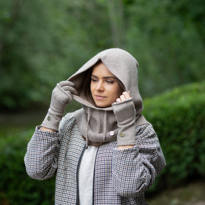 brown Cashmere Winter Balaclava – Women’s Oversized Hood Hat