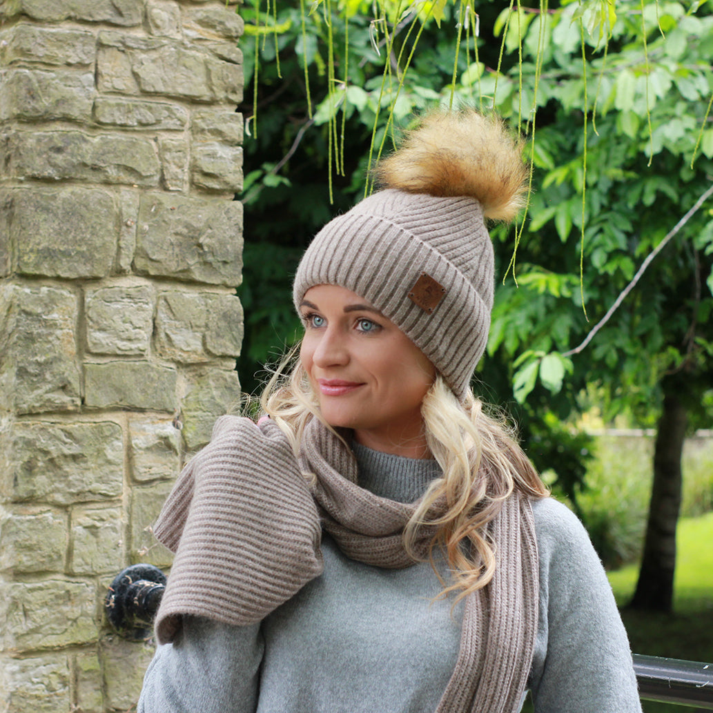 Cashmere & 100% PURE SILK Lined Hat – Winter Beanie with Faux Fur Pom Pom, Frizz-Free, for Curly Hair, Luxury Gift for Her