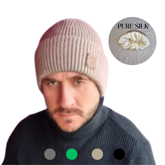 100% Pure Silk-Lined Triple Layer Men’s Cashmere Hat – Hair-Friendly Winter Beanie, Cozy Gift for Him, Reduces Frizz & Breakage