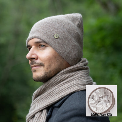 brown 100% Mulberry Silk Lined Men’s Cashmere Hat