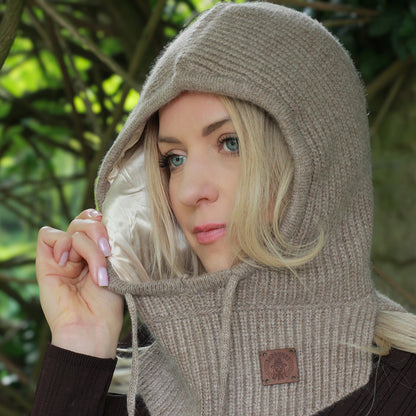 brown silk lined hooded balaclava