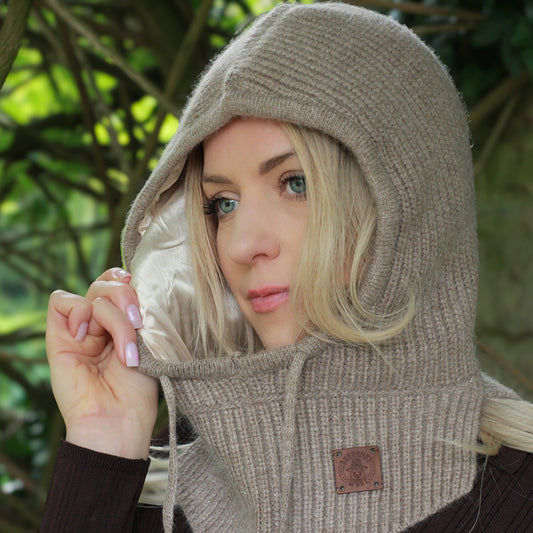 brown silk lined hooded balaclava