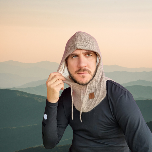 brown Silk-Lined Cashmere Winter Hood Hat for Men – Soft Knit Balaclava Style, Warm Hooded Beanie, Cozy Head Cover, Luxury Gift for Him