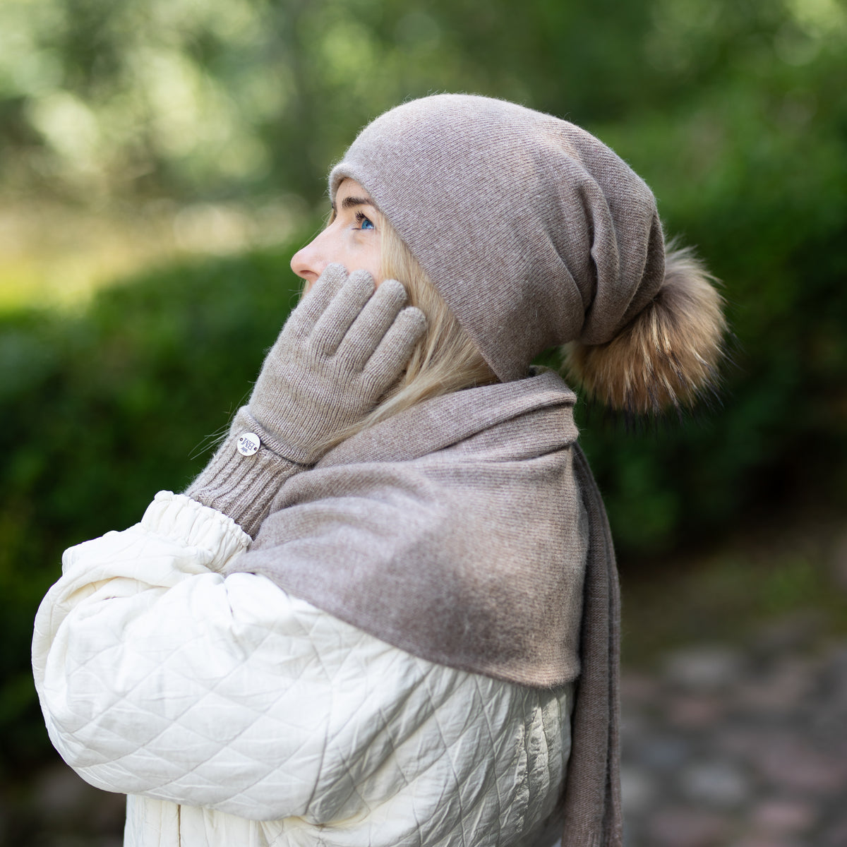 brown Women’s Double-Layer Cashmere Beanie – 2-in-1 Style